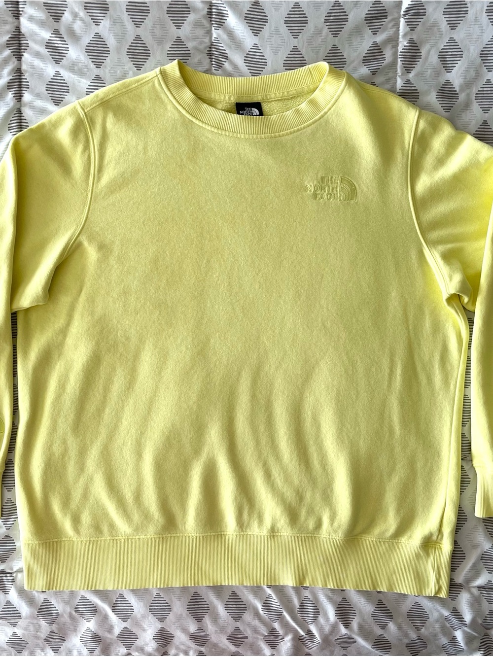 The North Face Crewneck Sweatshirt - Pastel Yellow & Fleece Lined - Size XL